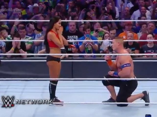 John Cena proposes to fellow wrestler Nikki Bella at WrestleMania