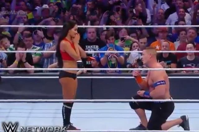 John Cena proposes to fellow wrestler Nikki Bella at WrestleMania