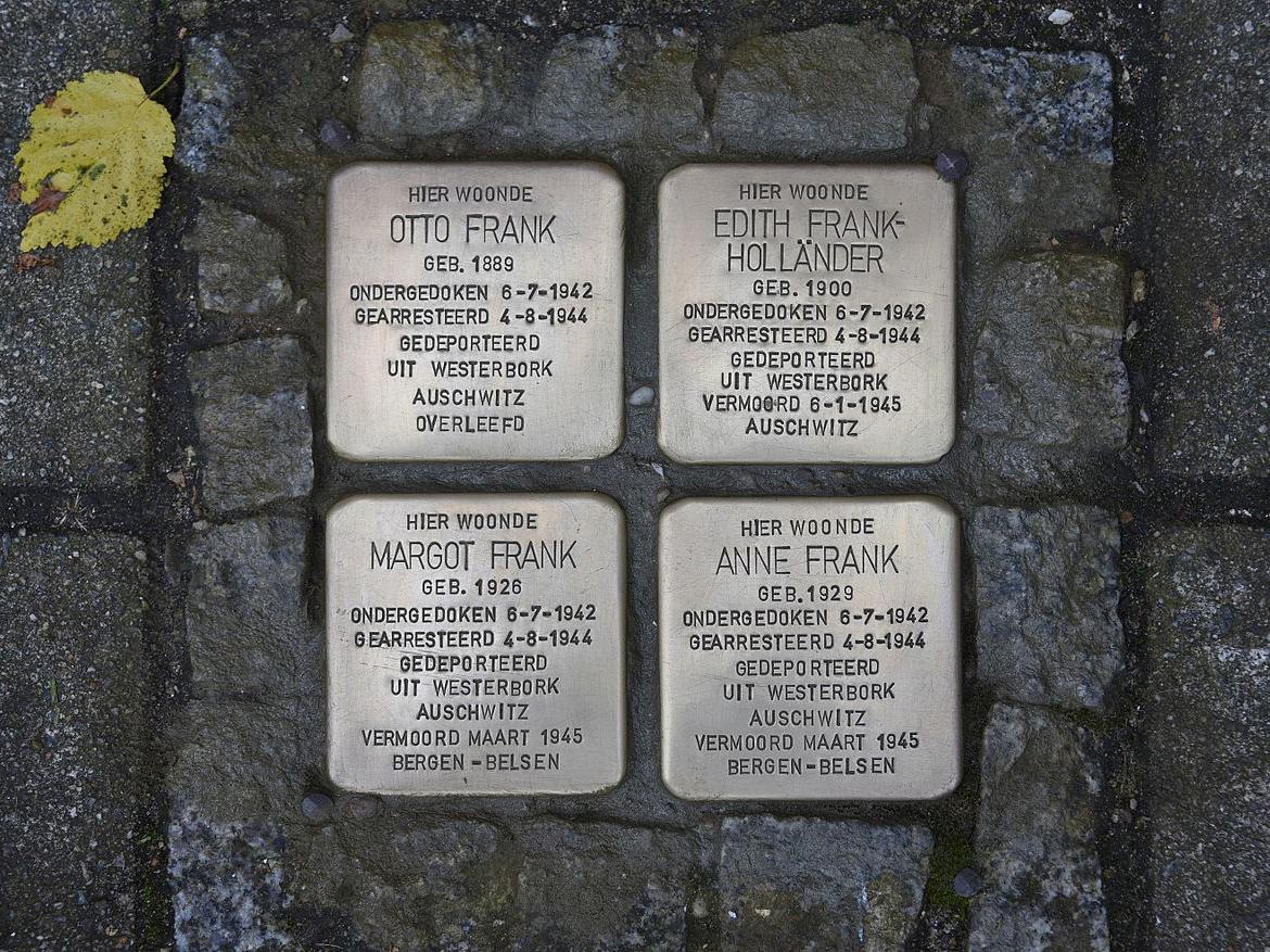 Stolpersteine commemorating the Frank family elsewhere in Amsterdam