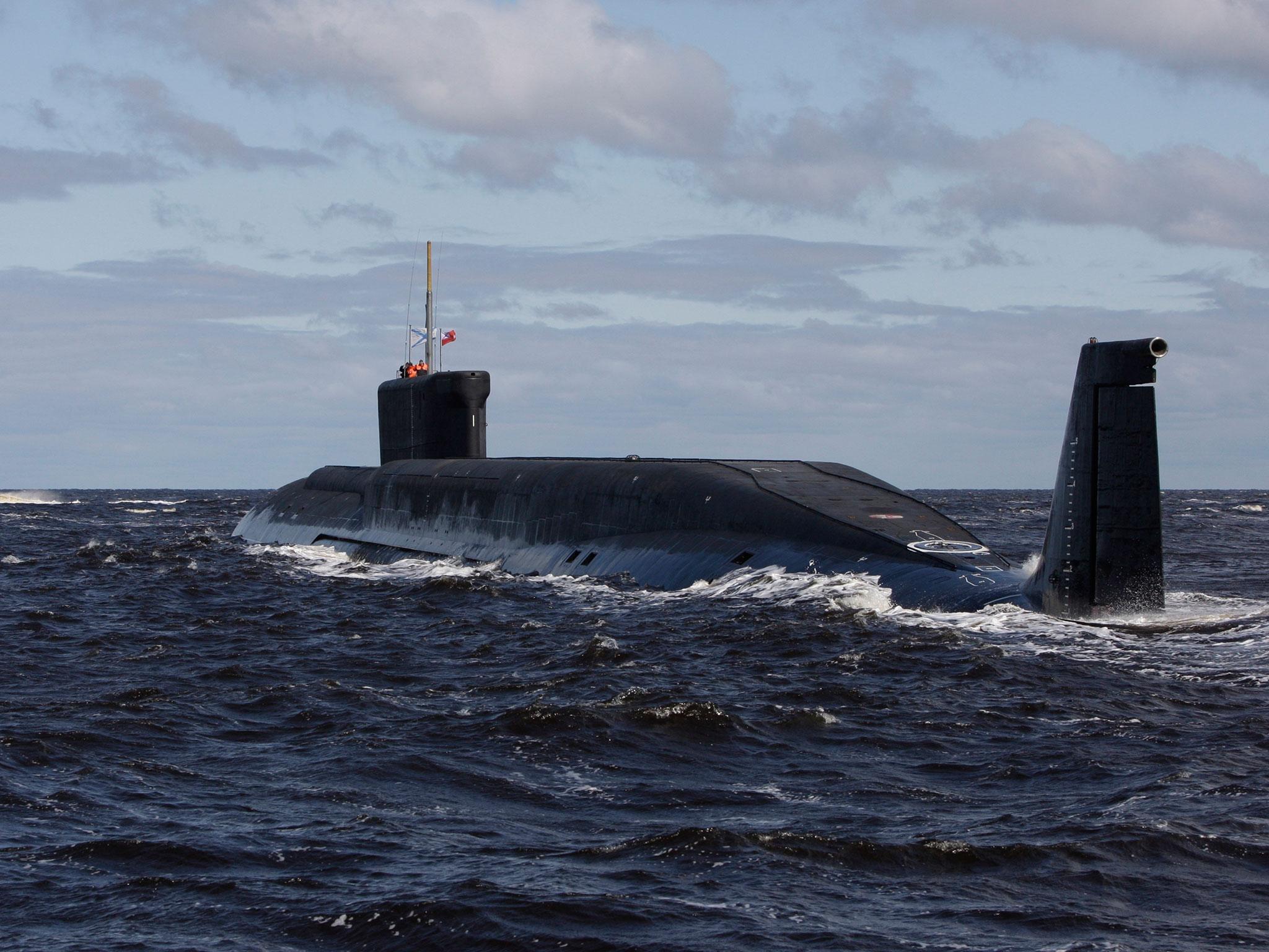 Russian nuclear submarine, Yuri Dolgoruky, is seen during sea trials near Arkhangelsk, Russia