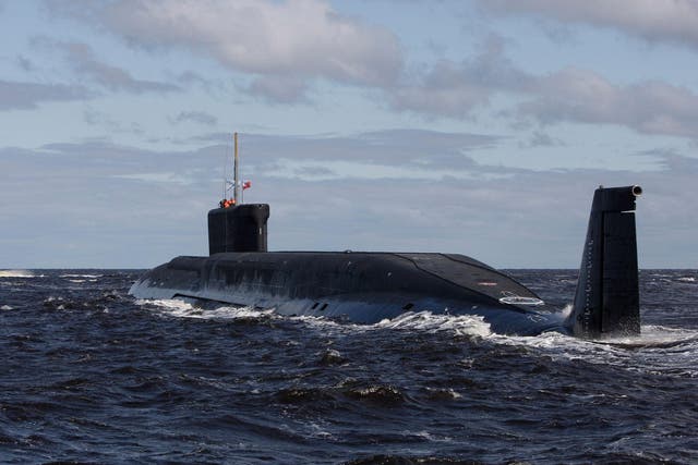 Russian nuclear submarine, Yuri Dolgoruky, is seen during sea trials near Arkhangelsk, Russia