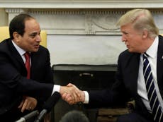 Donald Trump shakes hands with authoritarian Egyptian President Sisi