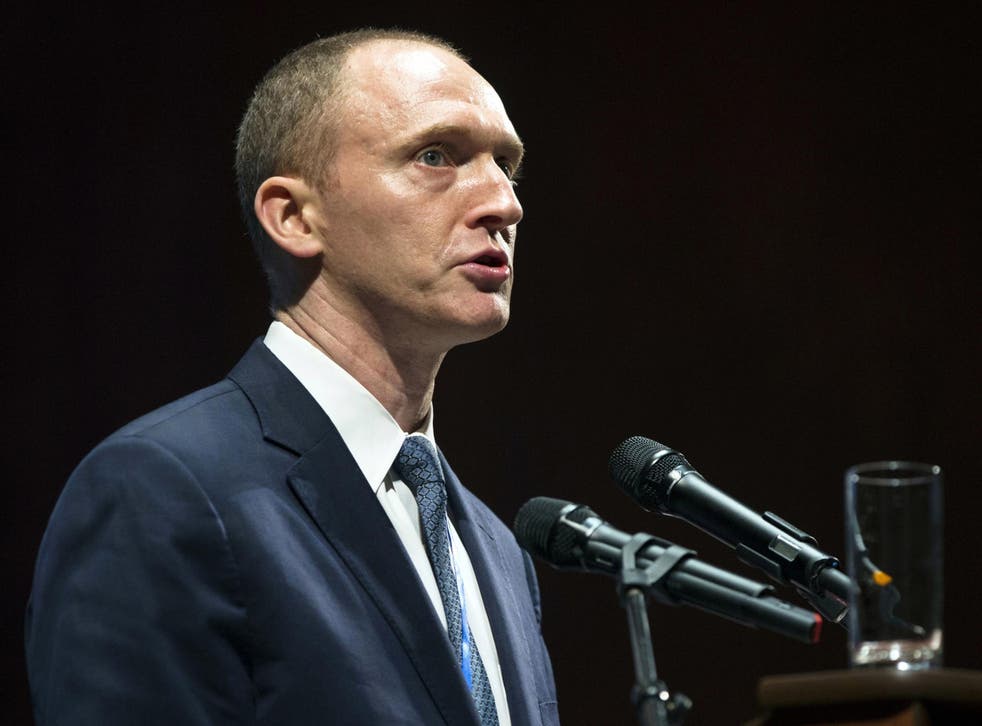 Carter Page speaks at a graduation ceremony at the New Economic School in Moscow, Russia, in July 2016