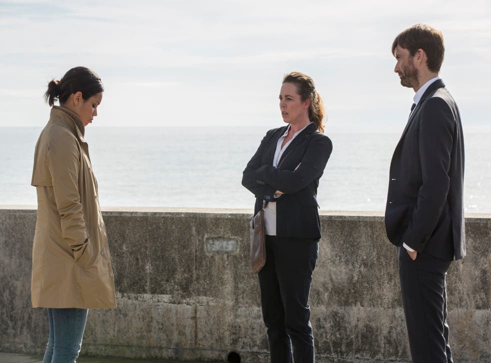 DS Miller (Olivia Colman), DI Hardy (David Tennant) and DC Harford (Georgina Campbell) have a showdown on the seafront