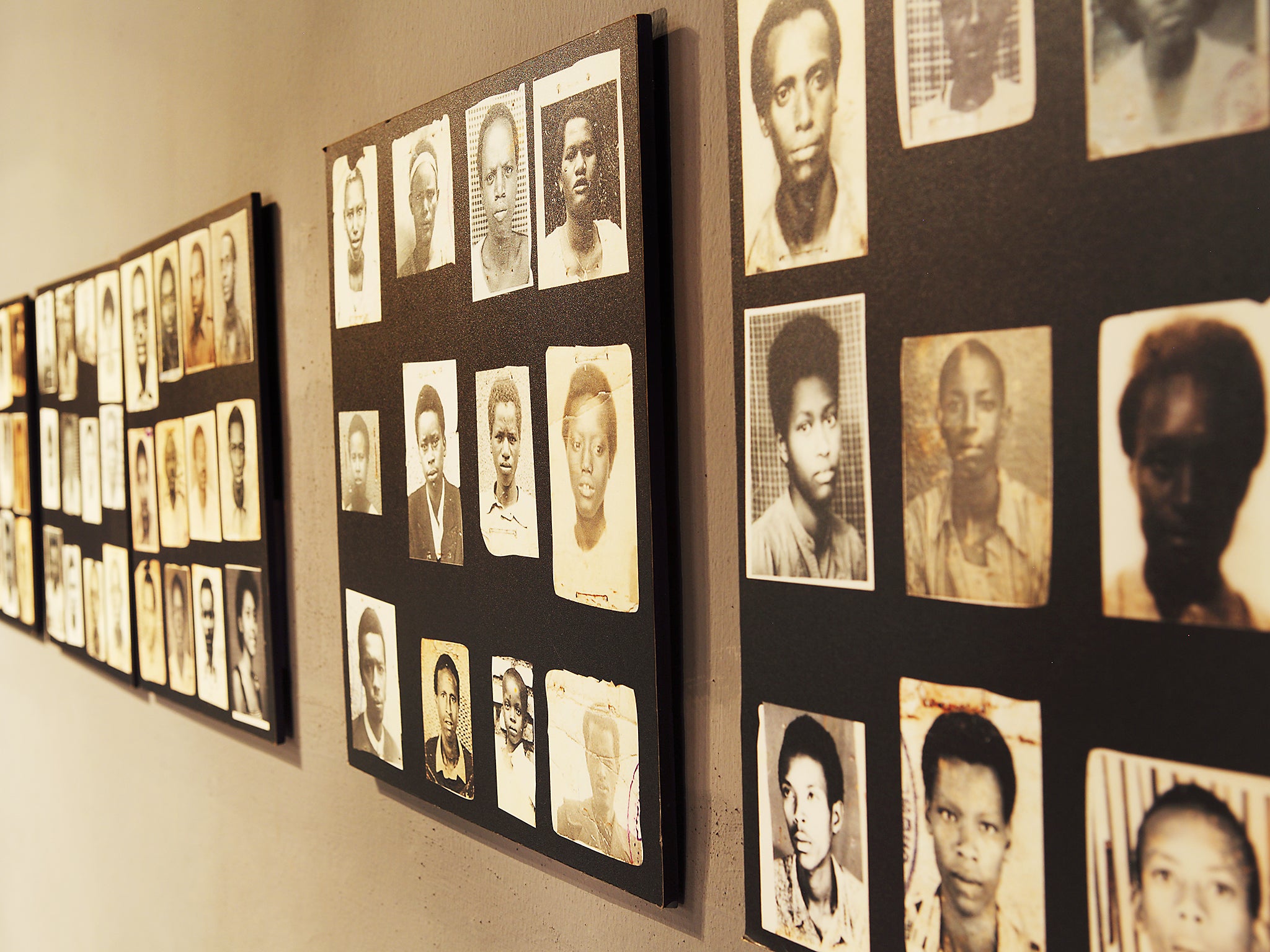 Photos of victims of the 1994 Rwanda Genocide on display at the Kigali Memorial Centre at Kigali, Rwanda