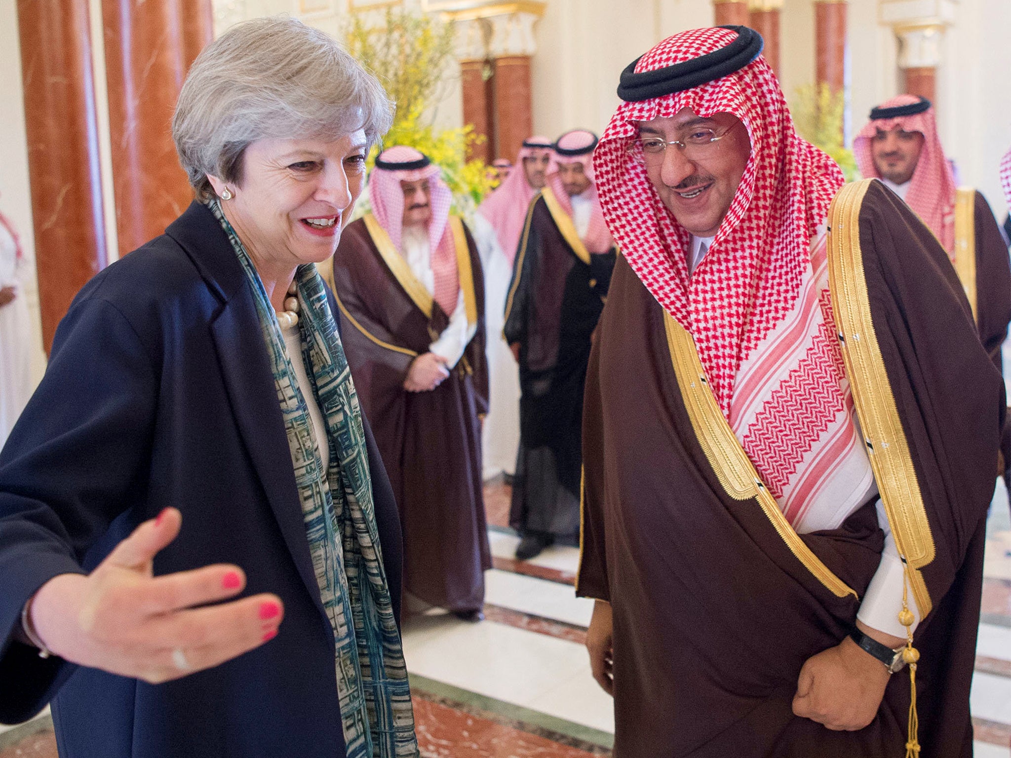 Theresa May meets Saudi Arabian Crown Prince Muhammad bin Nayef in Riyadh, after causing a Twitter storm with her remarks about Easter