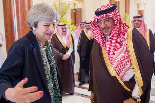 Theresa May meets Saudi Arabian Crown Prince Muhammad bin Nayef in Riyadh, after causing a Twitter storm with her remarks about Easter