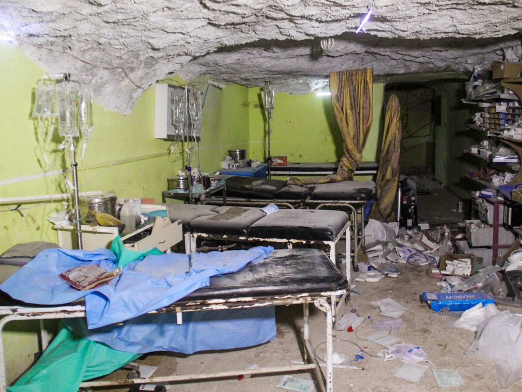 Destruction at a hospital that was bombed while treating victims of a suspected chemical attack in Khan Sheikhoun, Idlib, on 4 April