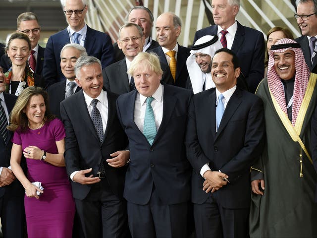 Boris Johnson among world leaders from countries including Denmark, Canada, Qatar and Kuwait at an international conference on Syria being held in Brussels on 5 April