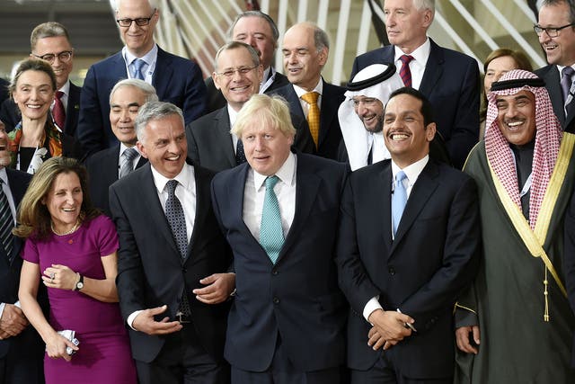 Boris Johnson among world leaders from countries including Denmark, Canada, Qatar and Kuwait at an international conference on Syria being held in Brussels on 5 April