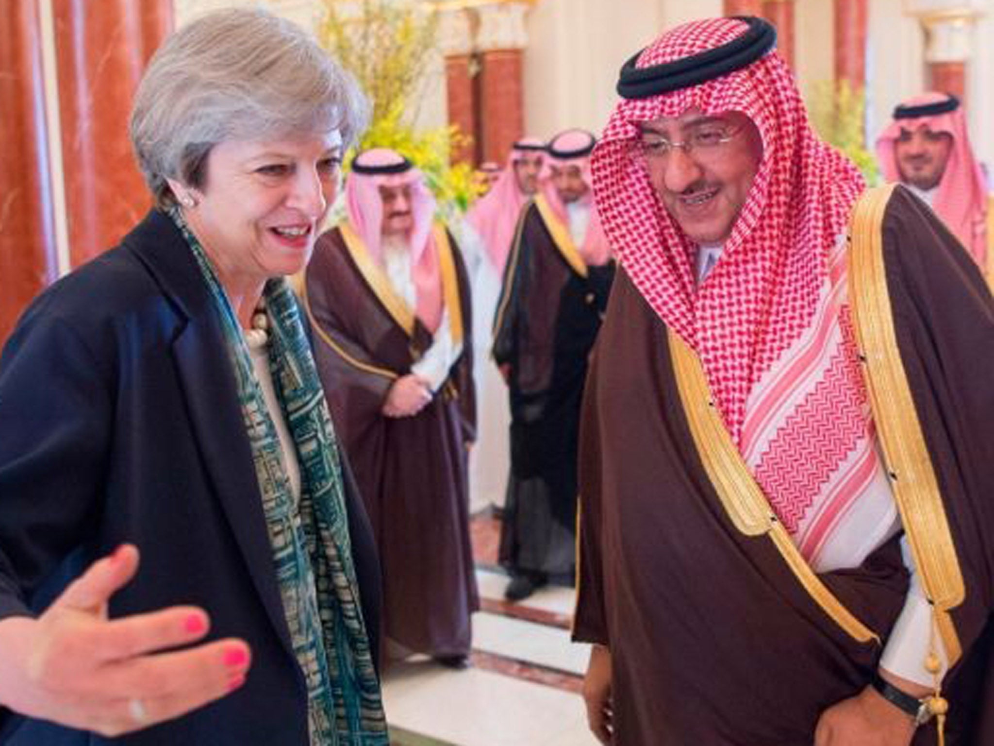 Theresa May with Saudi Crown Prince Muhammad bin Nayef in Riyadh on Wednesday
