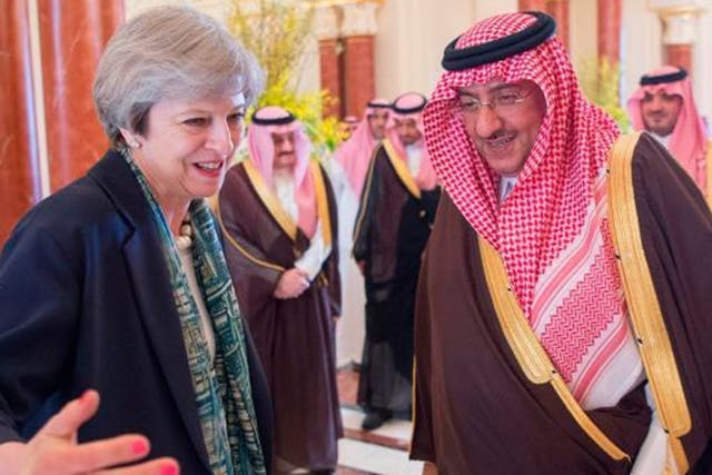 Theresa May with Saudi Crown Prince Muhammad bin Nayef in Riyadh on Wednesday