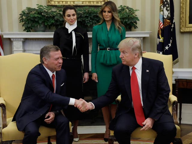 <p>Donald Trump and first lady Melania Trump meet with Jordan's King Abdullah and Queen Rania at the White House</p>