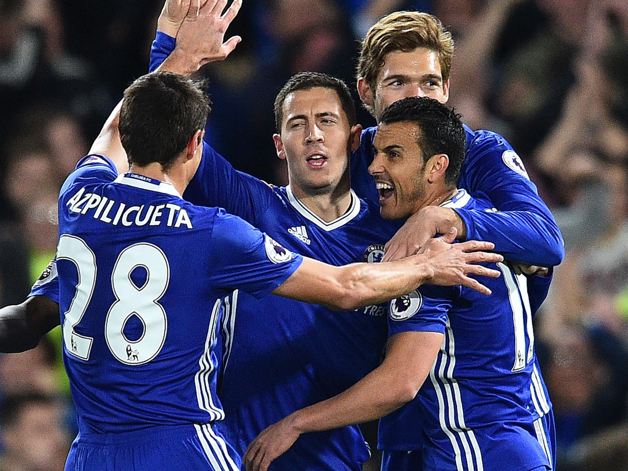 Eden Hazard scored twice as Chelsea edged closer to the title