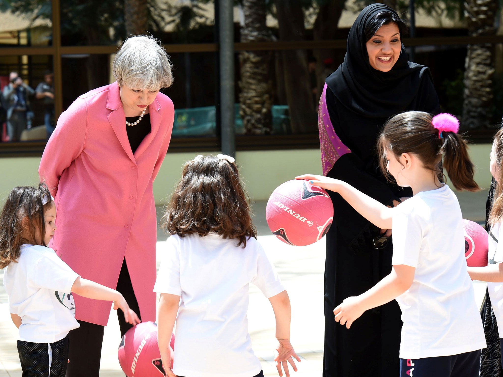 Theresa May and Princess Reema, vice-president of the Saudi General Sports Authority