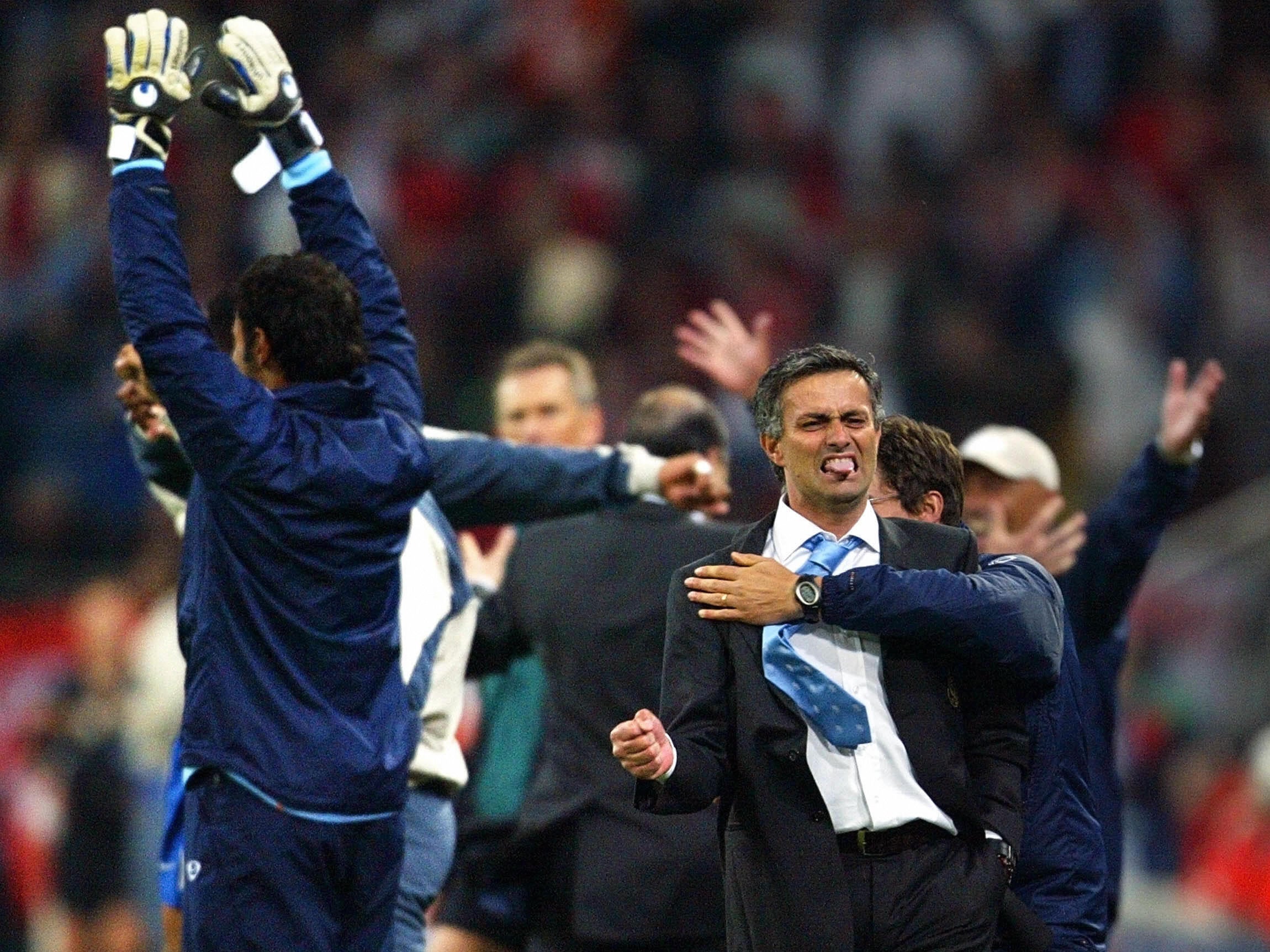 Jose Mourinho celebrates Porto's Champions League win