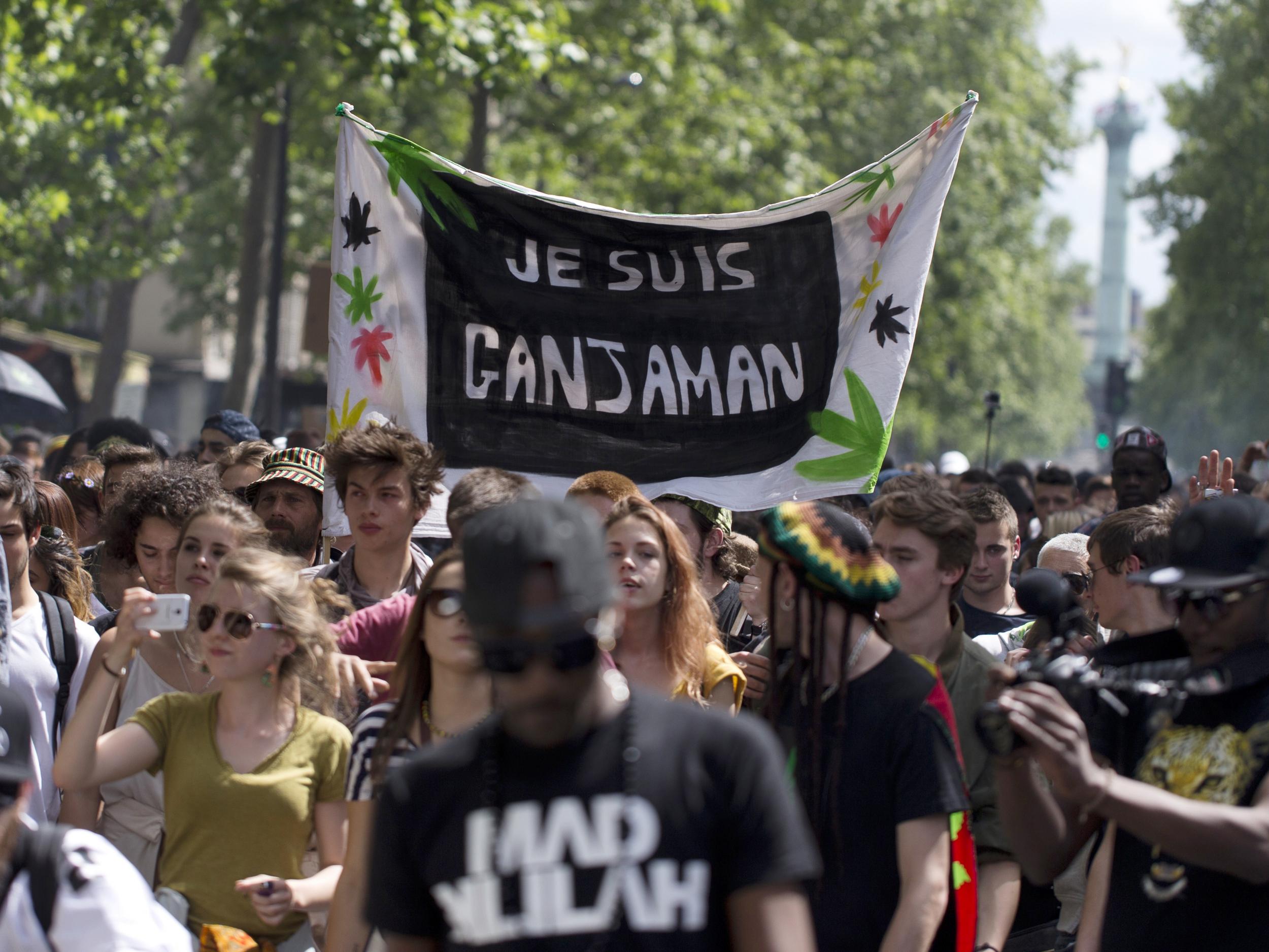 Protesters calling for the legalisation of marijuana take to the streets of Paris in May 2015