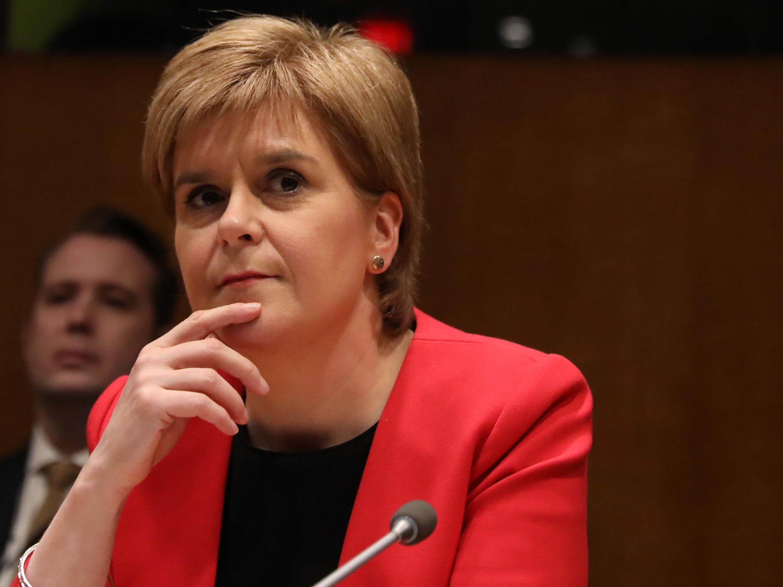 Scotland's First Minister Nicola Sturgeon waits to speak at a conference at the United Nations Headquarters in New York City