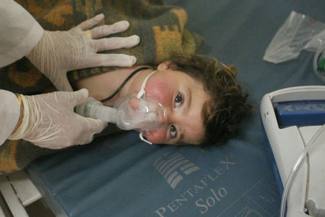A child receiving treatment at a field hospital after an alleged chemical attack in Idlib, northen Syria