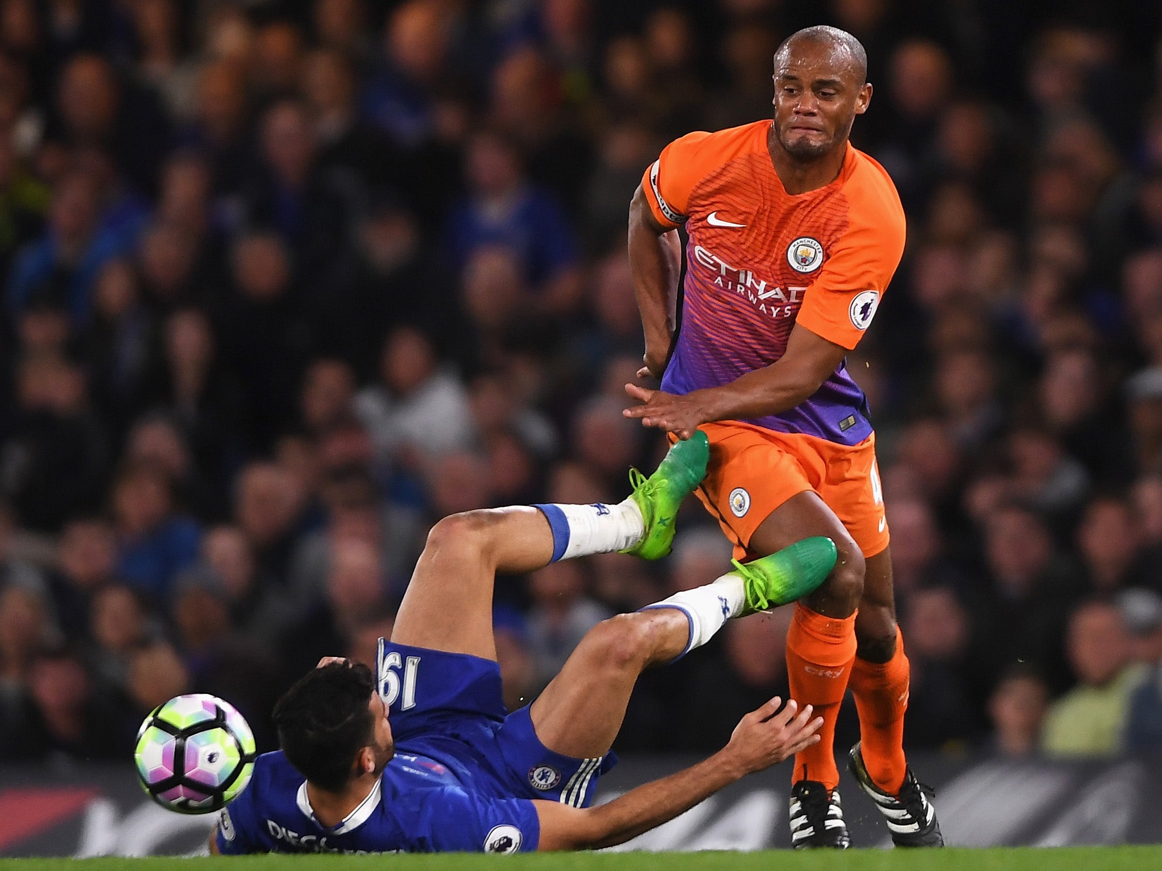 Costa appeared to kick out at Kompany after a challenge