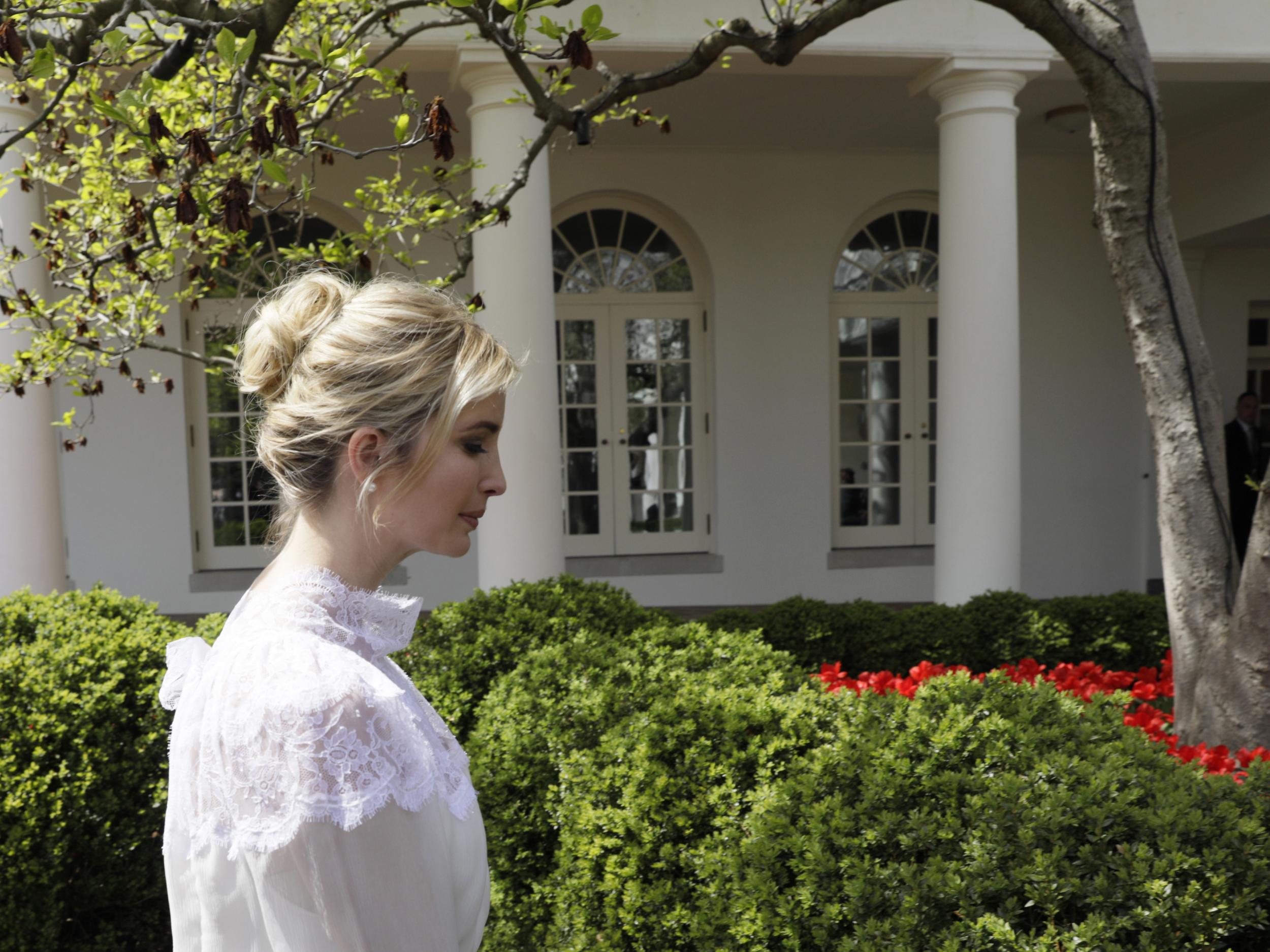 Ivanka Trump walks in the White House Rose Garden