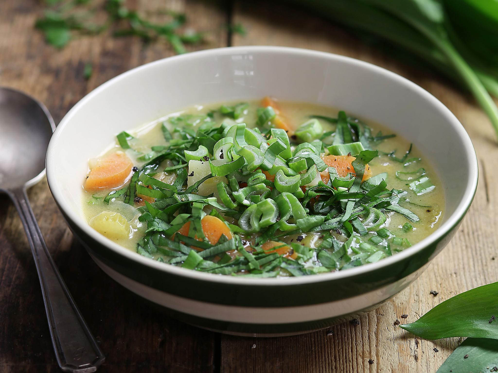 Wild garlic spices up a simple vegetable soup