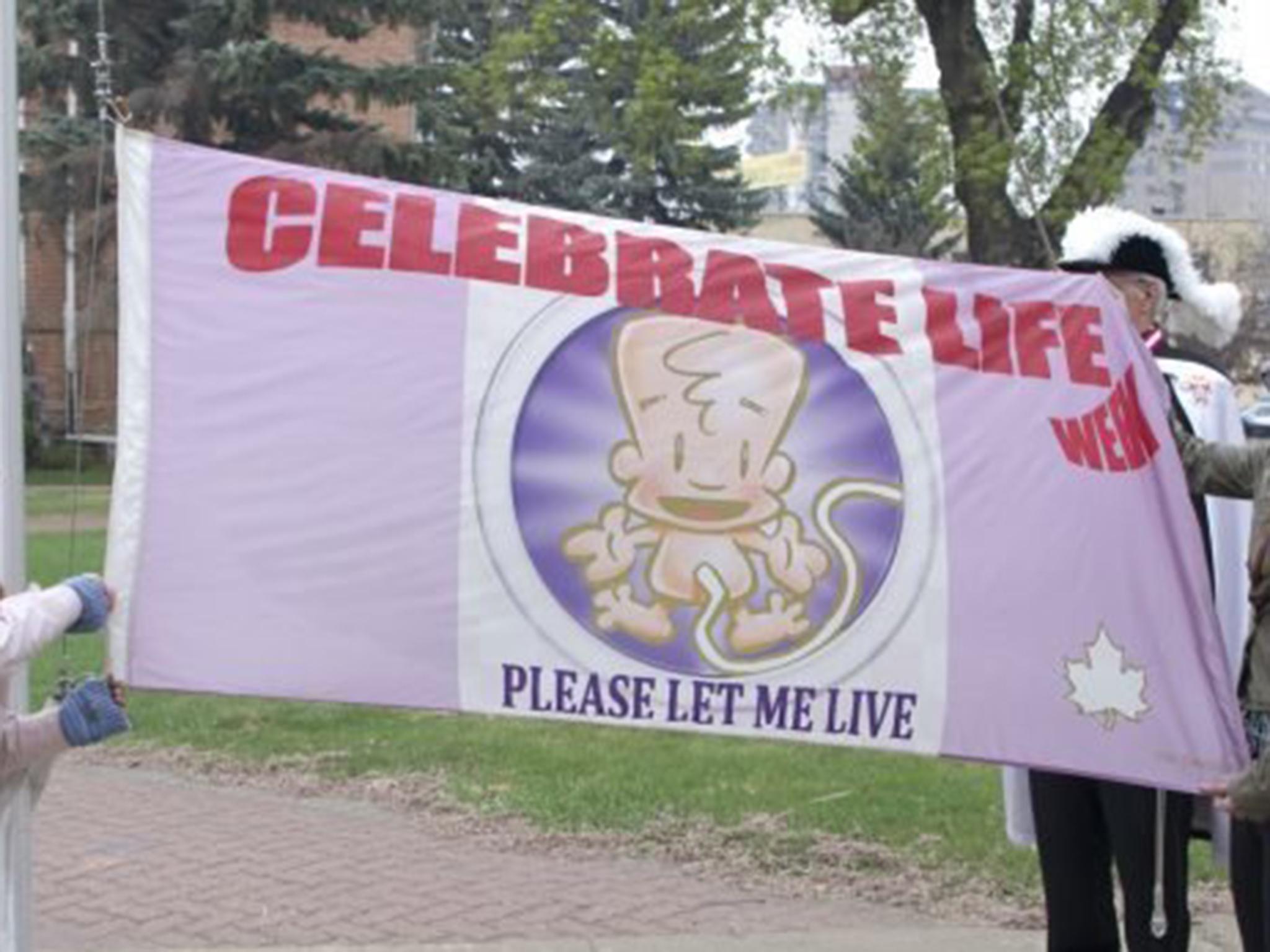 The Celebrate Life Week flag in Prince Albert, Saskachewan