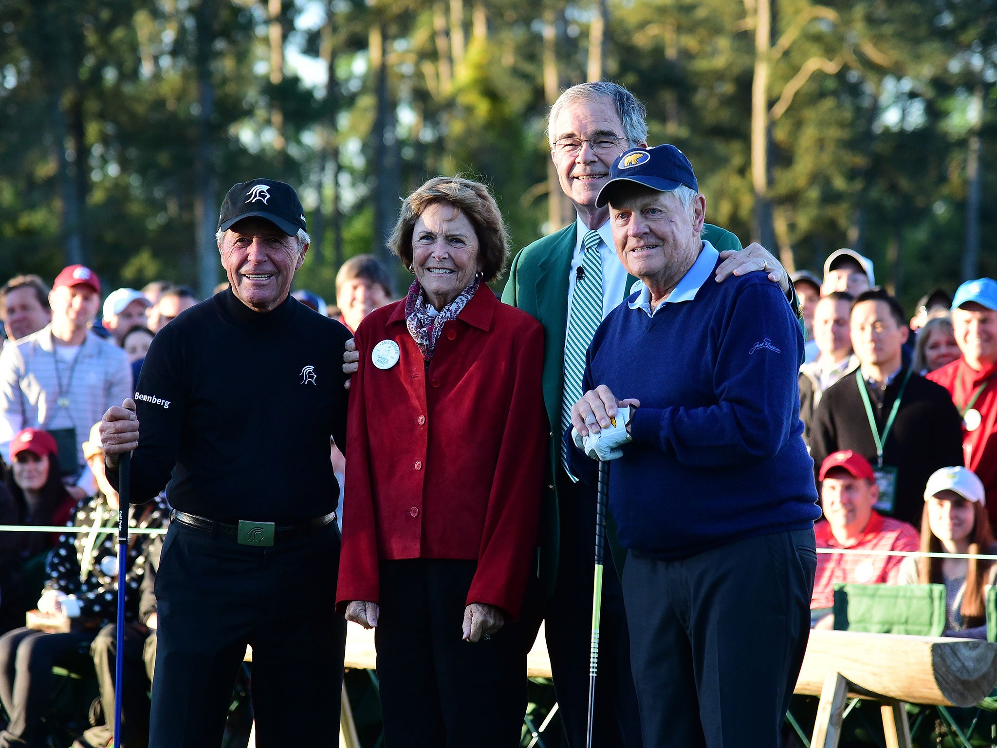 Gary Player and Jack Nicklaus join Chairman of Augusta National Golf Club William Porter 'Billy' Payne and Kathleen 'Kit' Payne.