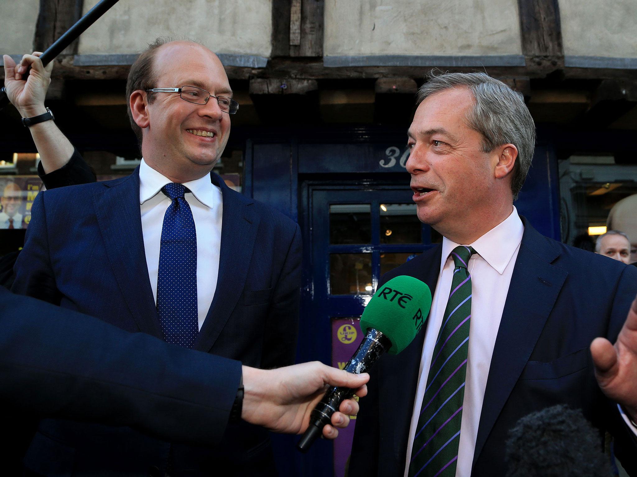 Happier times: Mark Reckless (L) and then-Ukip leader Nigel Farage pictured in April 2015