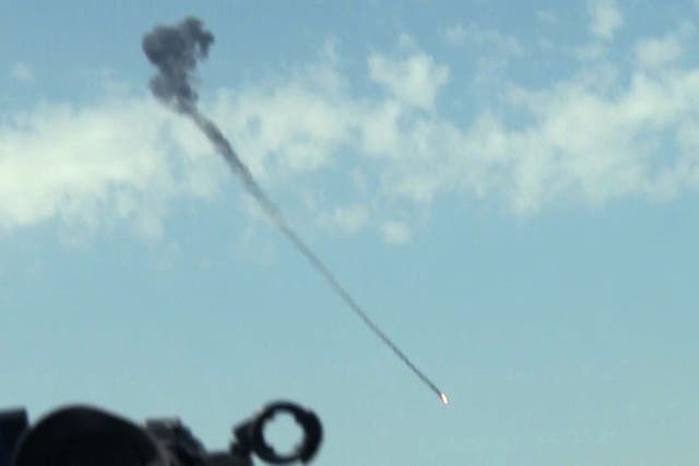 An Iraqi helicopter being shot down in Mosul on 6 April