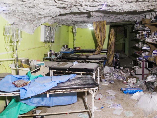 Air strikes have destroyed resources such as this hospital in Khan Sheikhoun