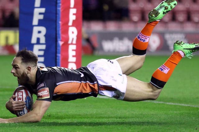 Luke Gale scores a try for the Castleford Tigers in their win over Wigan