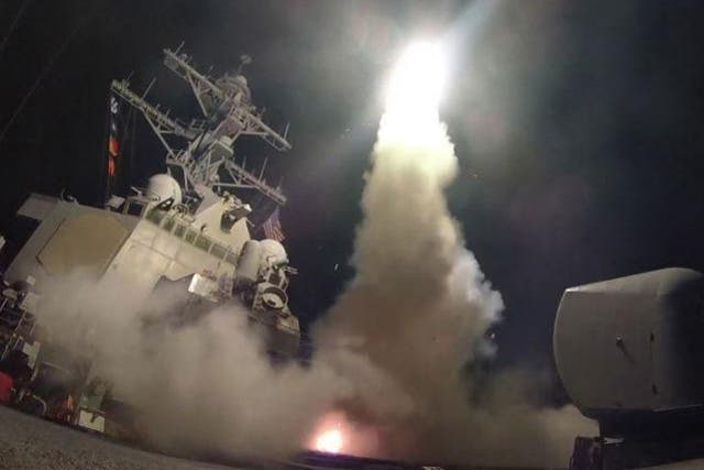 The US Navy of USS Porter fires a tomahawk land attack missile from the Mediterranean Sea, as the world mostly welcomed American strikes on Syrian government targets