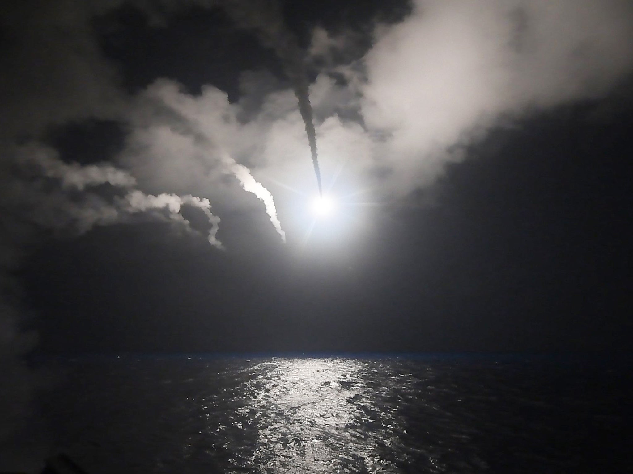 The United States military launched at least 50 tomahawk cruise missiles at al-Shayrat military airfield near Homs, Syria