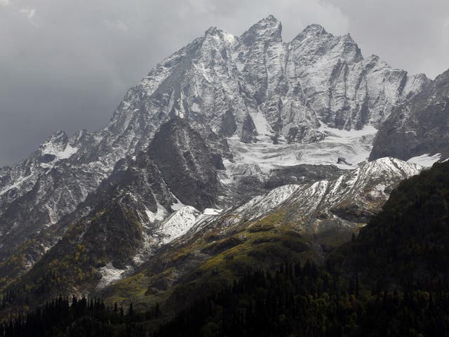 Snow-covered mountain peaks in the heart of Kashmir