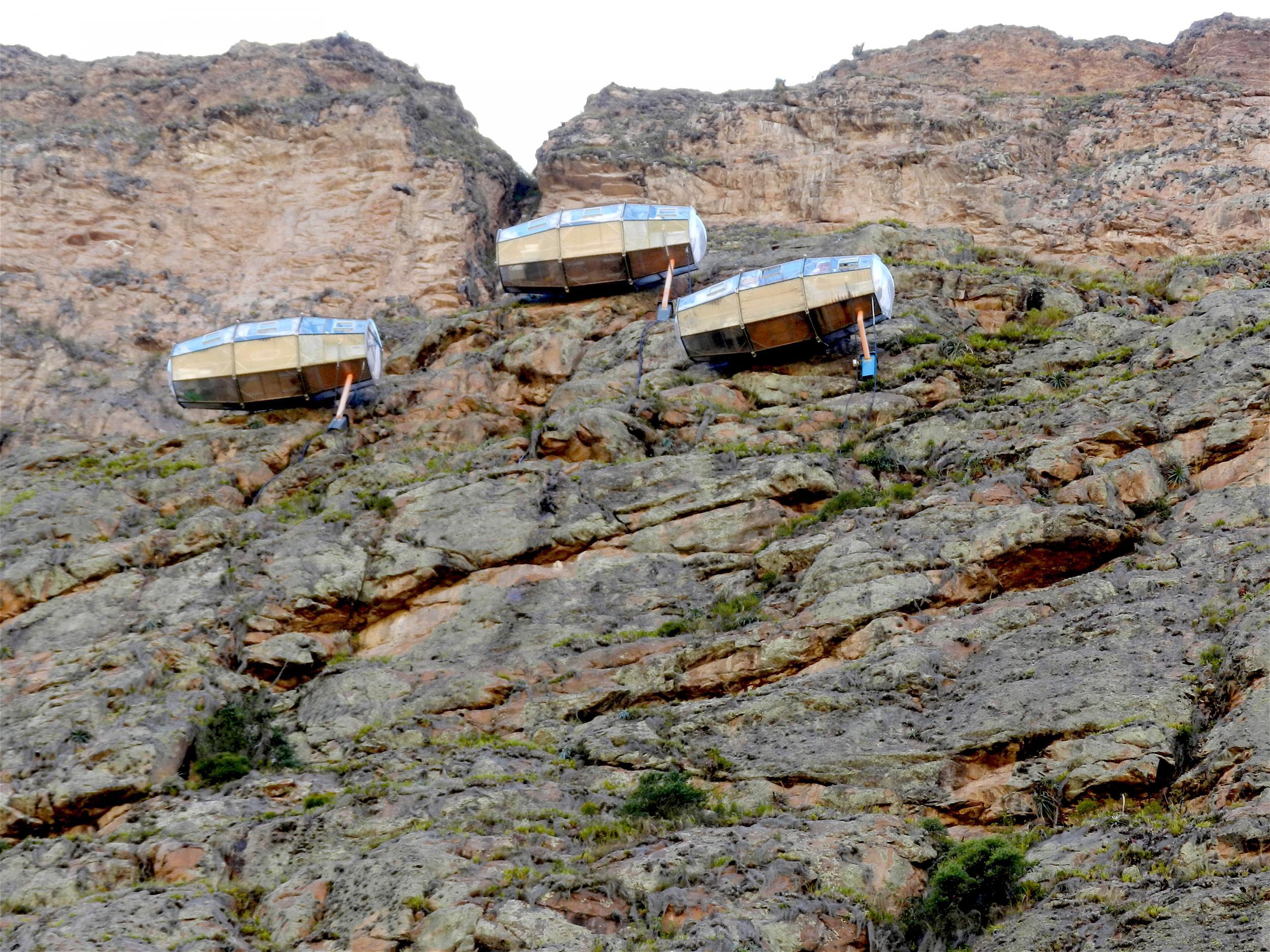 The Skylodge Adventure Suites, suspended from the side of the mountain
