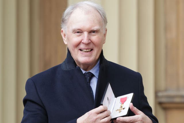 Tim Pigott-Smith at Buckingham Palace in London after receiving his OBE in March 2017