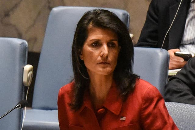 United States Ambassador to the United Nations Nikki Haley attends the Security Council meeting on the situation in Syria at the United Nations Headquarters, in New York on April 7, 2017