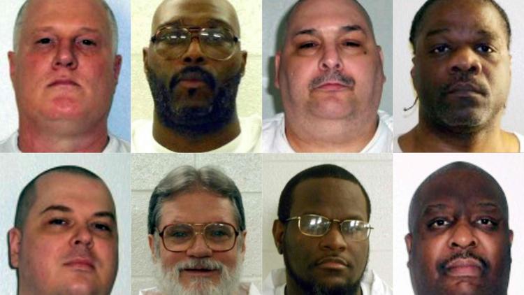 The eight Arkansas death-row inmates scheduled for execution this month. Jason McGehee, bottom row on the left, had his execution stayed by a judge this week