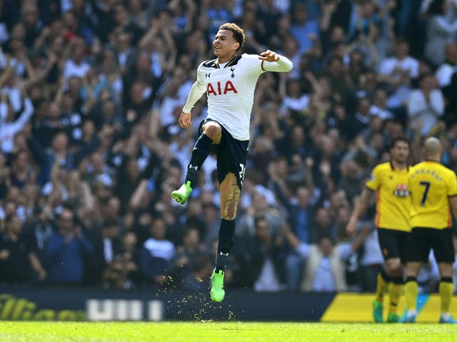 Alli celebrates scoring Tottenham's first goal in the easy win over Watford