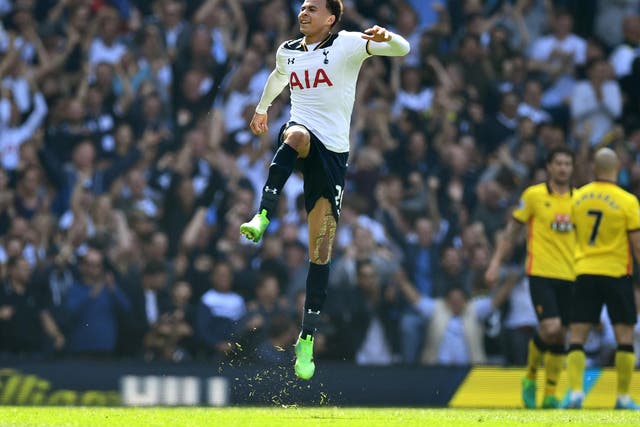 Alli celebrates scoring Tottenham's first goal in the easy win over Watford