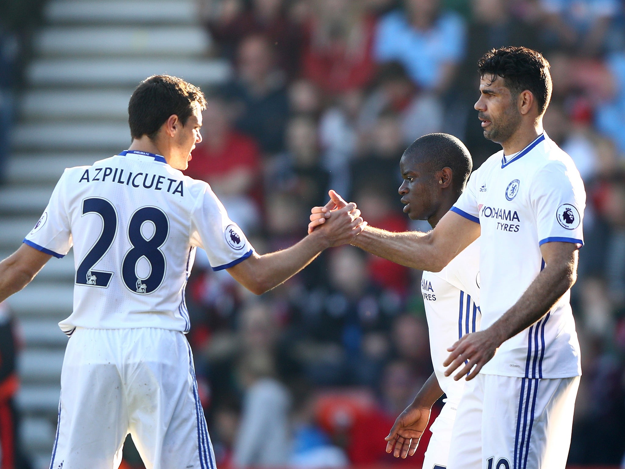 Diego Costa celebrates opening the scoring at the Vitality