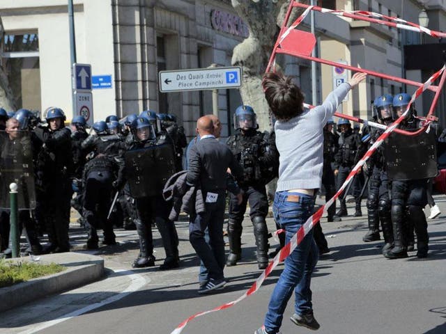 Demonstrators clash with police as Marine Le Pen visits Corsica