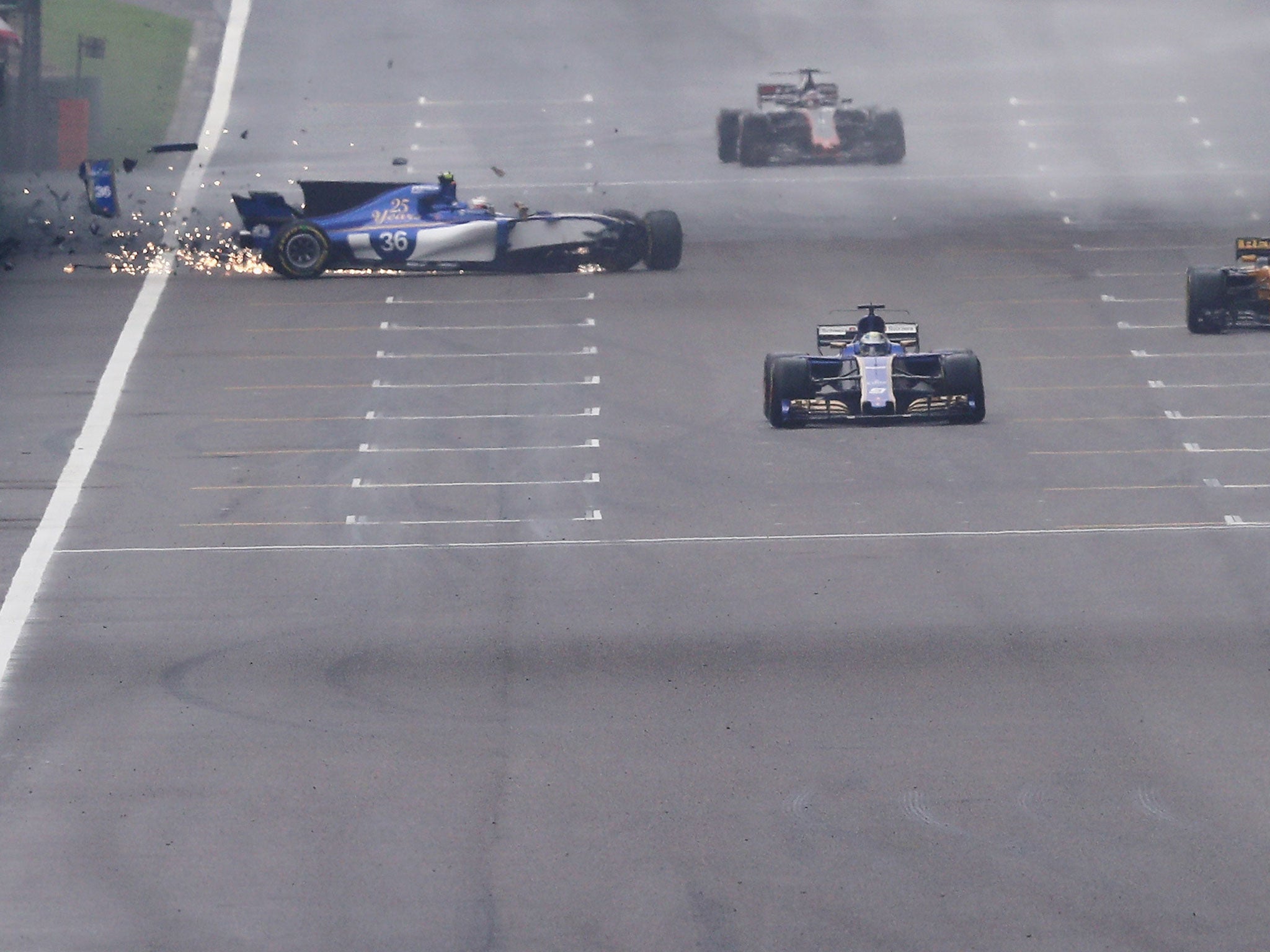 Antonio Giovinazzi lost control of his Sauber on the start-finish straight