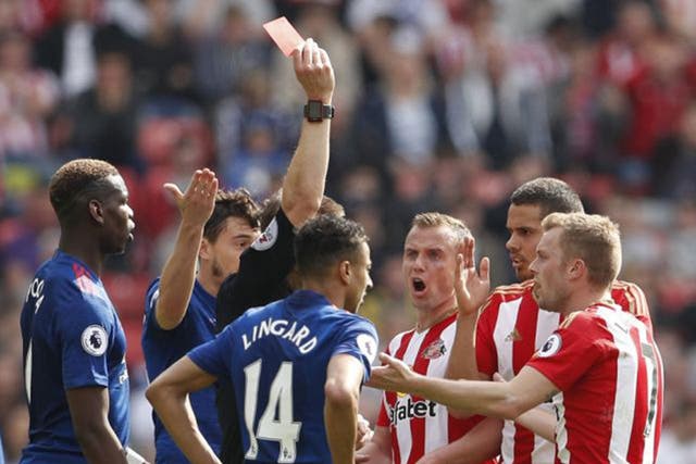 Sebastian Larsson was shown a straight red card for a foul on Ander Herrera