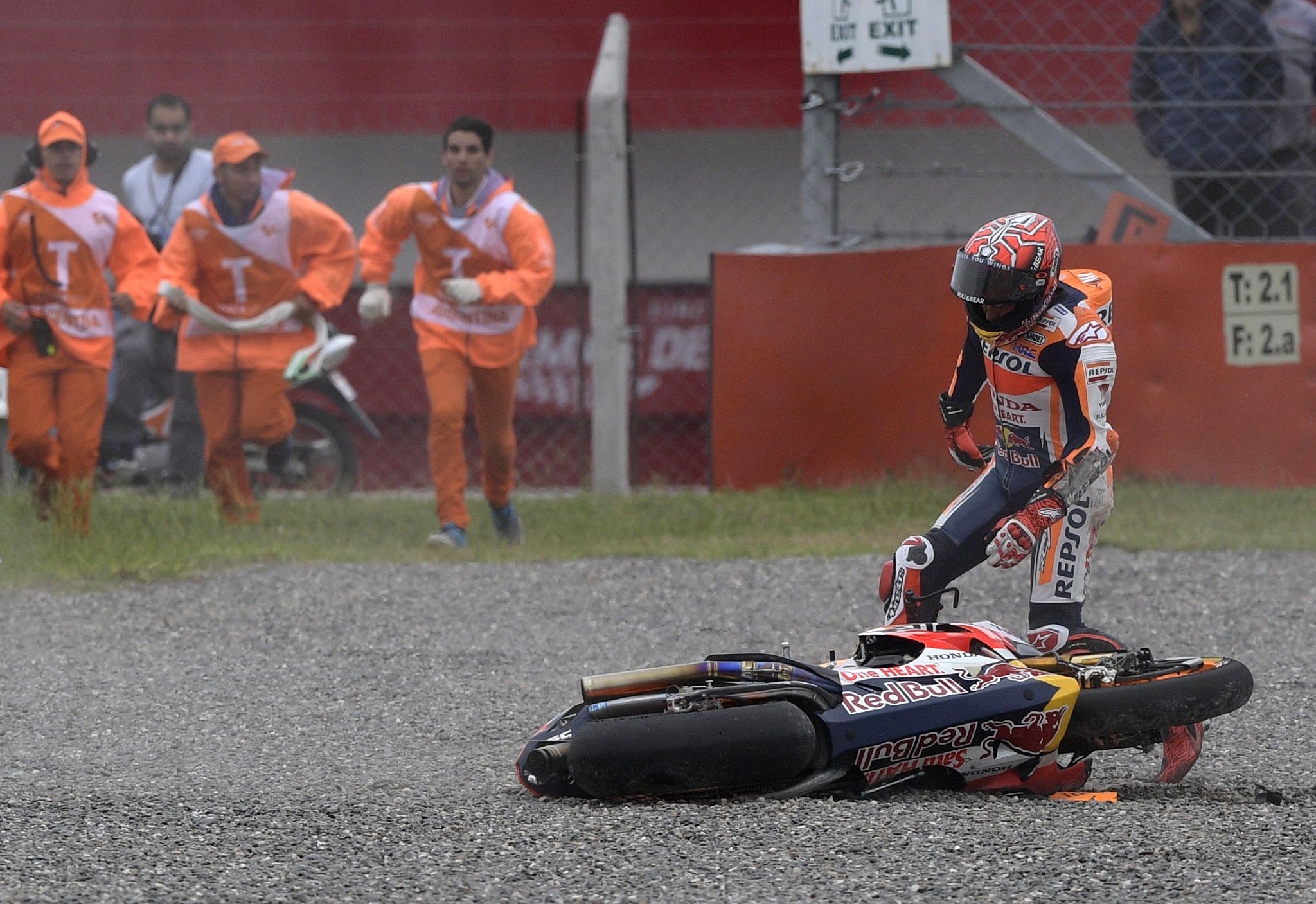 Marc Marquez crashed out of the lead on the fourth lap