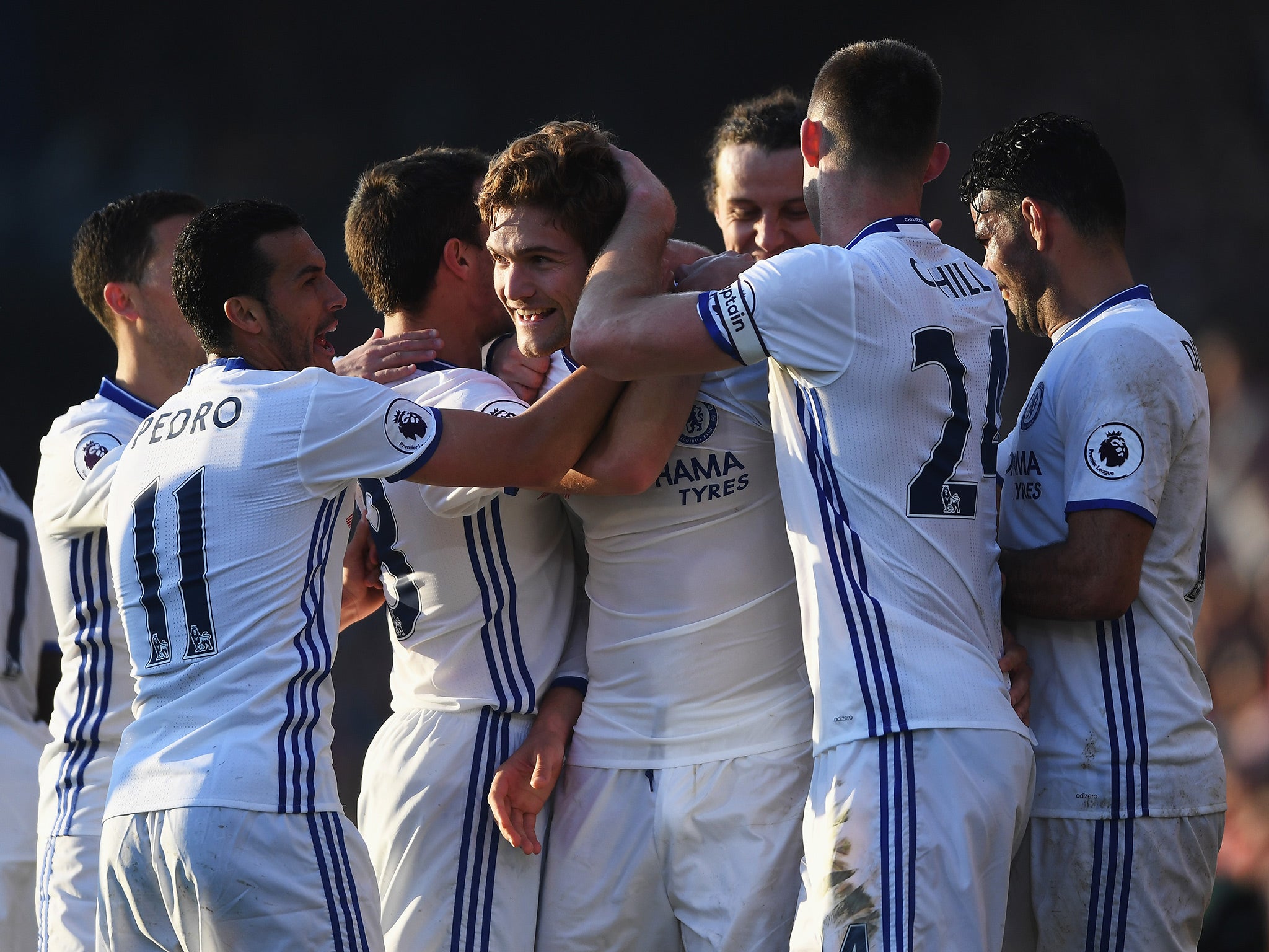 Marcos Alonso's whipped free-kick sealed all three points for Chelsea