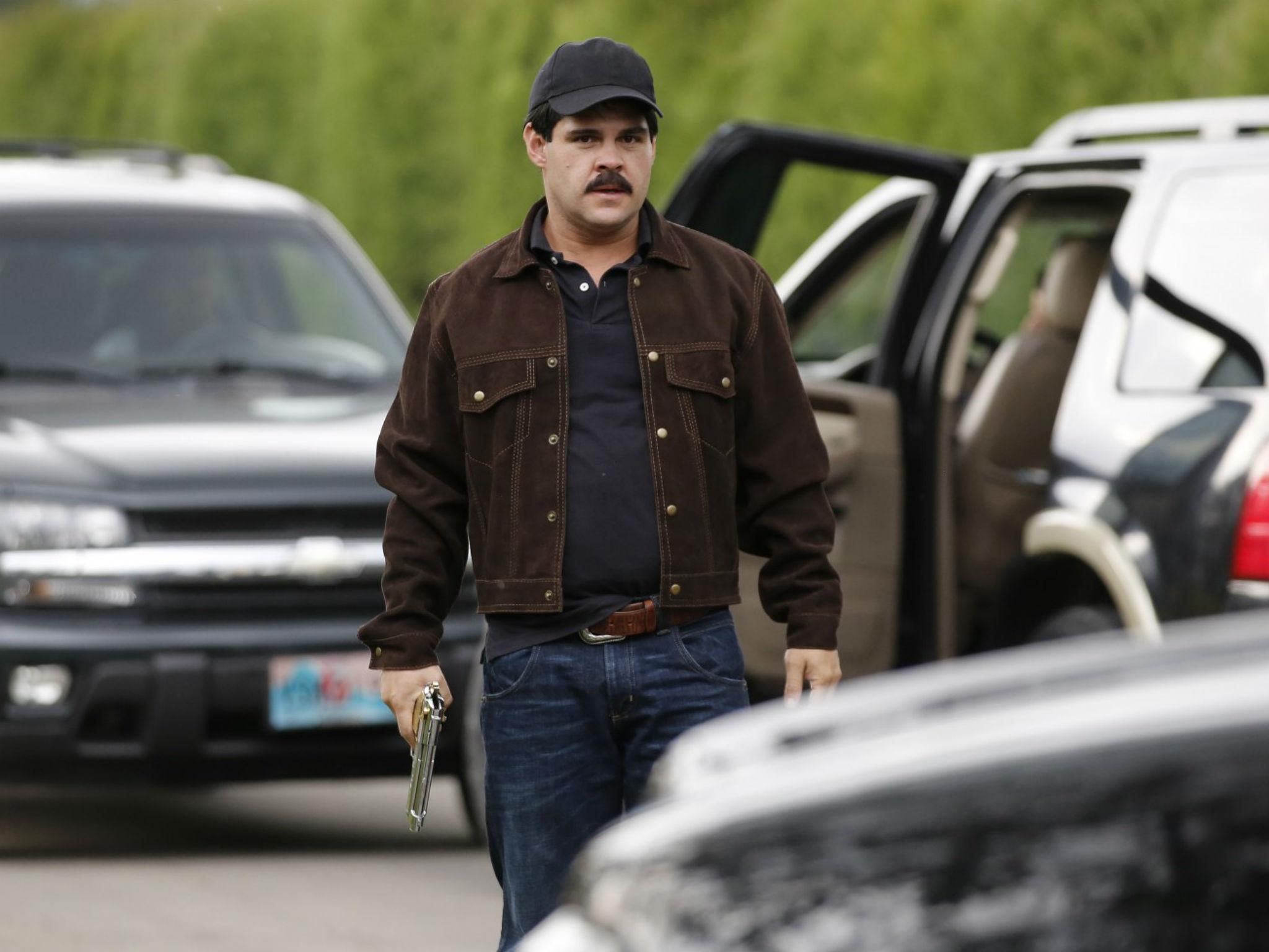 Mexican actor Marco de la O plays drug trafficker Joaquin Guzman during the filming of “El Chapo” in Tabio, Colombia. (Fernando Vergara/Associated Press)