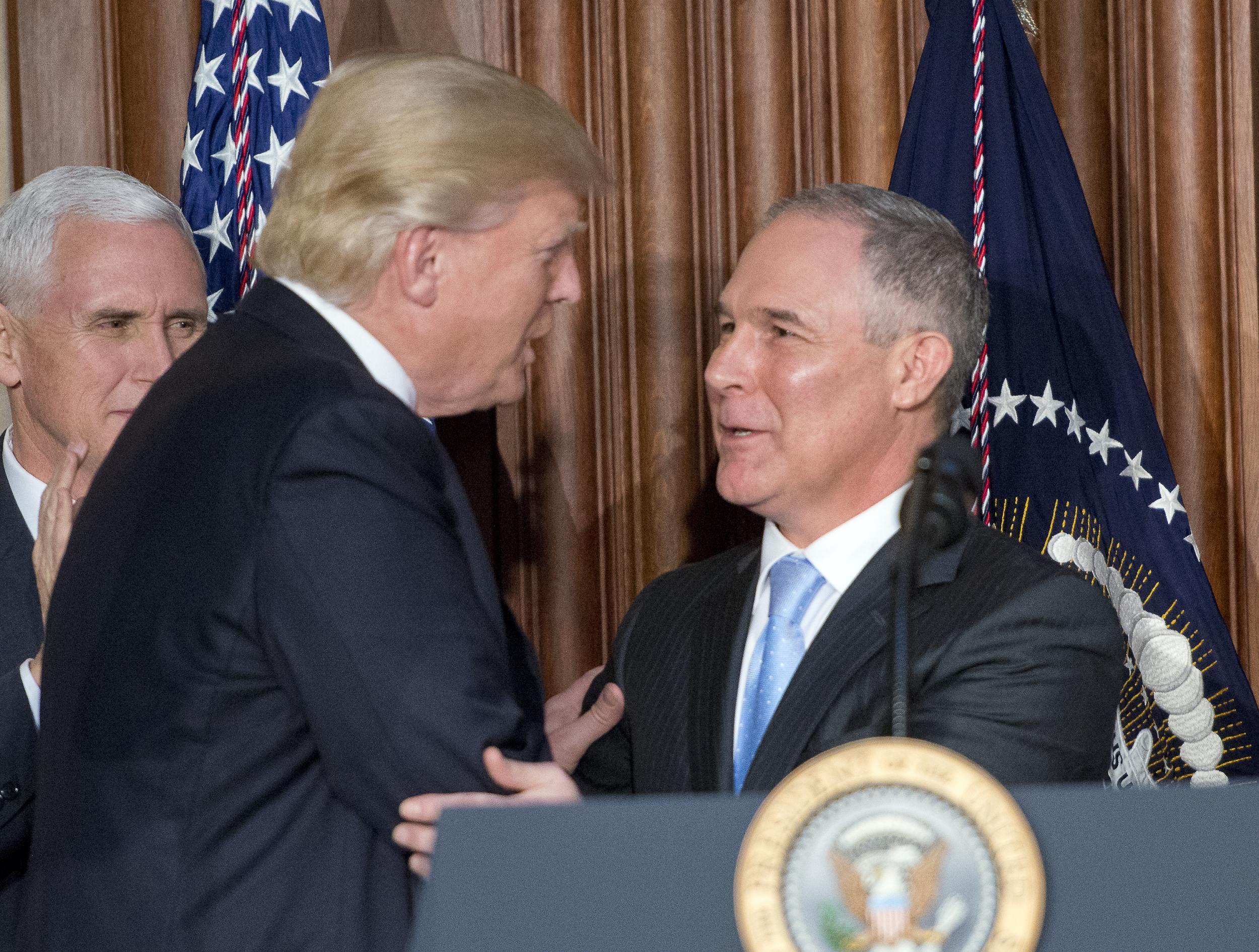 Donald Trump greets EPA Director Scott Pruitt