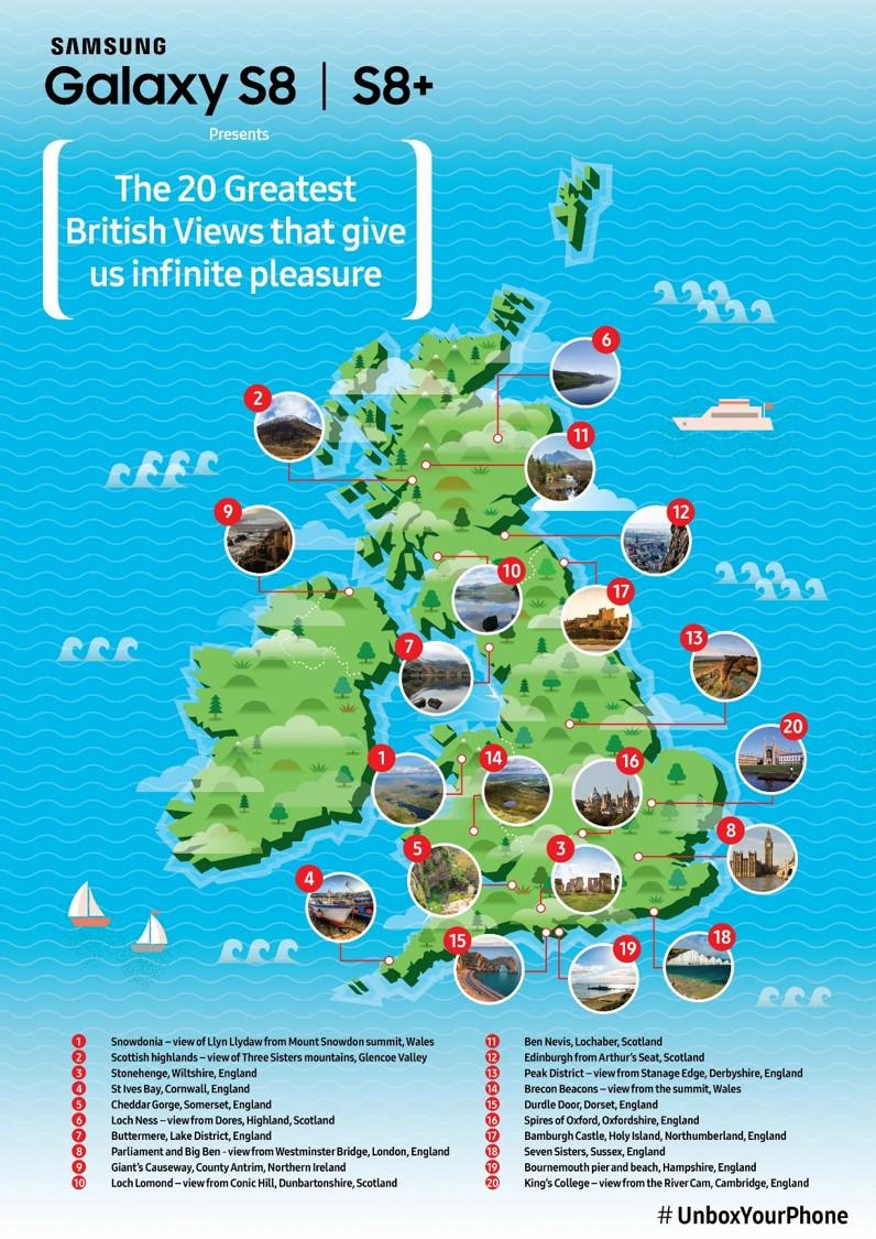 The study conducted by Samsung ranks Britain's best views